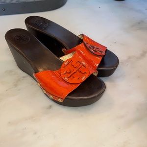 Tory Burch orange wedges